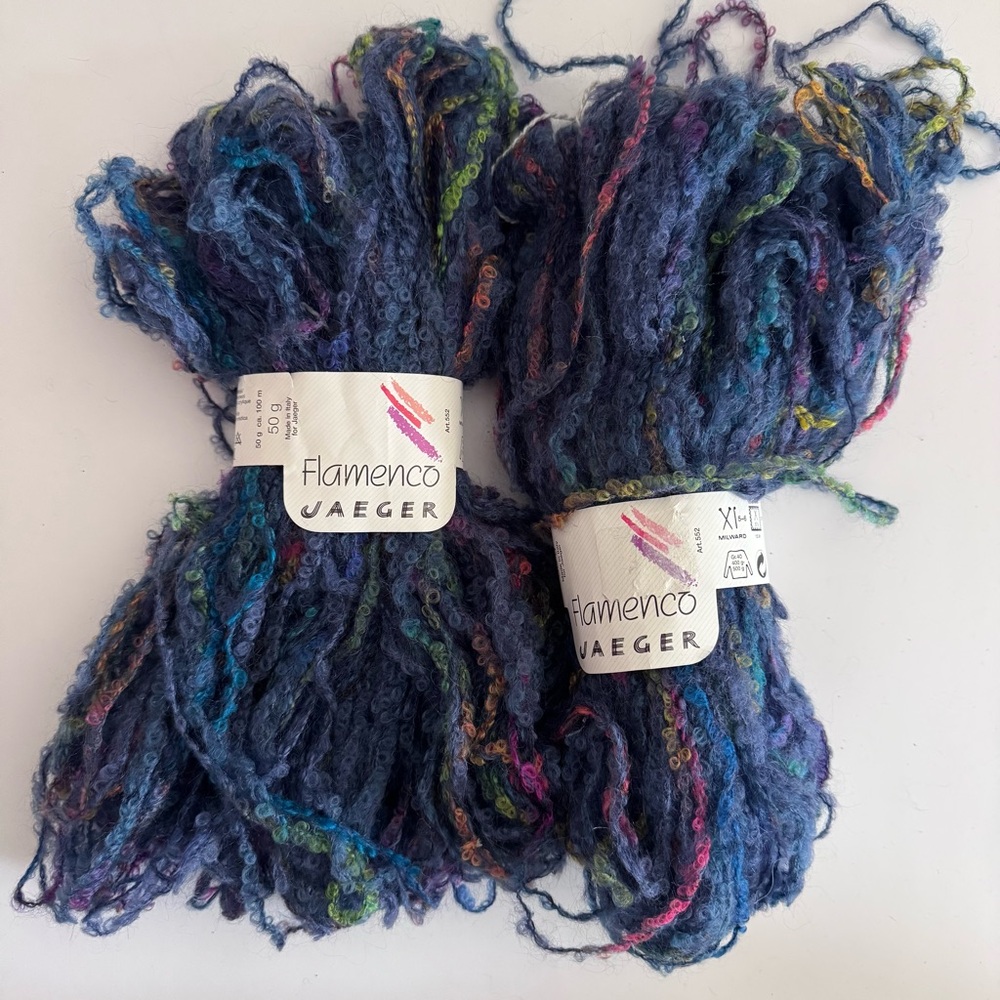 Jaeger Flamenco mohair blend yarn in blue and multicolor